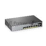 Коммутатор Zyxel GS1350-12HP, 10xGE (8xPoE+), 2xSFP, бюджет PoE 130 Вт, дальность передачи питания до 250 м, автоперезагрузка PoE-портов, повышенная защита от перенапряжений и электростатических разрядов