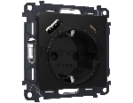 Комплект механизма электрической розетки ALFA Черный матовый 2USB A+C 20W (быстрая зарядка) с/з QUANT (AP8100, VM160) MA810010