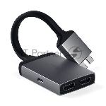 Адаптер Satechi Type-C Dual HDMI Adapter для MacBook с двумя портами USB-C (2019/2018 MacBook Pro, 2018 MacBook Air, 2018 Mac Mini). Порты 2 x HDMI 4K 60Hz, 1 x USB-C PD. Цвет серый космос., вид 2