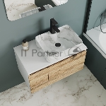 Комплект: тумба Bau Dream Blackwood 80, раковина прямоугольная BAU Cerama 48х37, мрамор, смеситель Hotel Black, черный матовый, выпуск клик клак черный