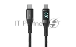 Кабель OLMIO GEEK, Type-C - Type-C, 60W, 1.2м, тканевая оплетка, LCD, черный