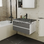 Тумба под раковину Bau Stil Loft grey brushed, раковина кварцевая BAU Stil 75, серый металлик