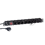 Блок розеток горизонтальный ExeGate ServerPro PDU-19H009 Al-5C135S-EU2.5-SW, 19", 1U, Алюминий, 5 IEC 320 C13, 5 Schuko, кабель с евровилкой VDE-250V-16A-3*1.5мм2, 2.5 метра, выкл. с подсветкой, черный