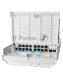 Коммутатор MikroTik netPower 15FR with 800MHz CPU, 256MB RAM, 16 x 10/100Mbps Ethernet ports (15 with Reverse POE-in, 1 with PoE-OUT), 2 x SFP, RouterOS L5 or SwitchOS (dual boot), outdoor enclosure, mounting ki