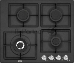 Встраиваемая газовая панель Korting HG 697 CTN / 60x51 см, 4 высокоэффективные конфорки, WOK- сверхмощная конфорка с тройным рядом пламени, автоматический электроподжиг, газ-контроль каждой конфорки, передние металлические переключатели, утопленные чугунные решетки, в комплекте - чугунная подставка WOK и адаптер для кофейника, черная