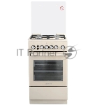 Плита Газовая De Luxe 5040.40г (кр) ЧР-016 бежевый (стеклянная крышка) реш.чугун