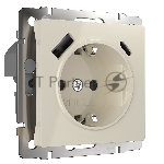 Розетка с заземлением, шторками и USB тип A+C (слоновая кость)