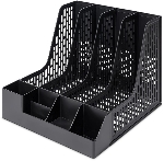 Лоток вертикальный Deli E9849 BLACK E9849 4 отд. сборный для бумаг 325x320x275мм черный, пластик, пластиковый пакет, вид 3
