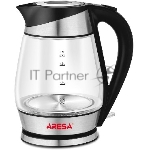 Чайник ARESA AR-3441 ARESA AR-3441 220-240В, 50 Гц, 2000 Вт Объем – 1,7л Вращение на 360"" Корпус из термостойкого стекла Скрытый нагревательный элемент из нержавеющей стали Внутренняя LED подсветка Световая индикация включения Время закипания - 3-5 мин. Автоотключение при закипании Защита от перегрева и включения без воды Съемный фильтр от накипи Отсек для хранения шнура