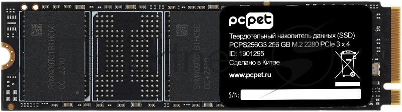 Накопитель SSD PC PET PCPS256G3, 256GB, PCIe 3.0 x4, M.2 2280, NVMe, R/W 1800/1000