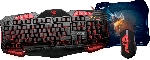 Игровой набор Qumo Axe Strike, проводная, 104+8 клавиш, встроенные подсветки общая + кнопок 7 цветов, мышь проводная, оптическая, коврик