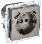 Розетка 1-местная IEK BRITE РЮш11-1-БрШ (BR-R14-16-U22-018-K37) с заземлением, с защитными шторками, 16А, с USB A+C 18 Вт, шампань