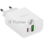 Блок питания (сетевой адаптер) HOCO C80A Rapido PD+QC3.0, 20W два порта (1хUSB-A, 1хType-C), белый