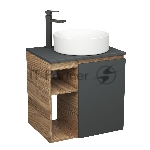 Тумба Bau Dream Blackwood 60 правая, графит, раковина BAU Dream круглая D41, смеситель для раковины высокий Hotel Black, черный