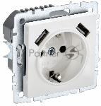 Розетка 1-местная IEK BRITE РЮш10-1-БрБ (BR-R14-16-U21-D21-K01) 16А, с USB A+A 2.1А, с заземлением с защитными шторками, белый