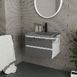 Тумба под раковину Bau Stil Loft grey brushed, раковина кварцевая BAU Stil 58, серый металлик