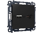 Комплект механизма розетки ALFA Черный матовый 2USB A+C 20W (быстрая зарядка) QUANT (AP8110, VM177) MA811010