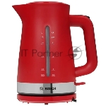 Электрочайник Bosch TWK4M224 красный, 1.7 л, 2200 Вт, скрытый нагревательный элемент