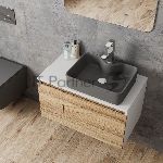 Комплект: тумба Bau Dream Blackwood 80, раковина BAU Cerama 48х37, темно-серая, смеситель Hotel Stil, нерж сталь, выпуск клик клак белый