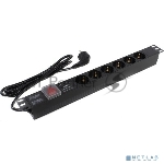 Блок розеток горизонтальный ExeGate ServerPro PDU-19H608 Al-6S-EU2-SW-SPD1, 19", 1U, Алюминий, 6 Schuko, кабель с евровилкой VDE-250V-16A-3*1.5mm2, 2 метра, выкл. с подсветкой, SPD1, черный