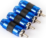 Коннектор Kicx RCA-4BL Комплект из 4-х прямых металлических RCA коннекторов в упаковке, наконечники с никилерованным покрытием, диаметр под RCA кабель до 9мм. (упак.:4шт)