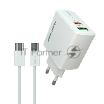 Сетевое зарядное устройство MORE CHOICE NC61a белый - 1USB+1USB-C 3.0A PD 20W+QC3.0 быстрая зарядка для Type-C