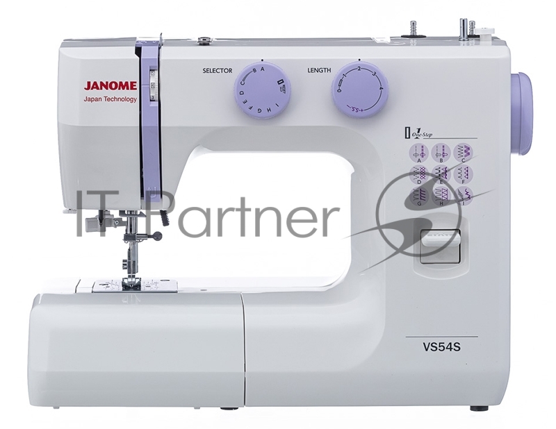 Швейная машина Janome VS54S белый, электромеханическая, вертикальный качающийся, 19 операций, автоматическая петля
