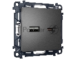 Комплект механизма розетки ALFA Антрацит серый 2USB A+C 20W (быстрая зарядка) QUANT (AP6610, VM177) MA661010