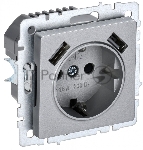 Розетка 1-местная IEK BRITE РЮш10-1-БрА (BR-R14-16-U21-D21-K47) с заземлением, с защитными шторками, 16А, с USB A+A 5В 2,1А, алюминий