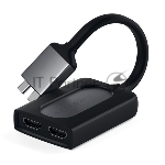 Адаптер Satechi Type-C Dual HDMI Adapter для MacBook с двумя портами USB-C (2019/2018 MacBook Pro, 2018 MacBook Air, 2018 Mac Mini). Порты 2 x HDMI 4K 60Hz, 1 x USB-C PD. Цвет серый космос., вид 3