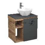 Тумба Bau Dream Blackwood 60 правая, графит, раковина BAU Crystal 40х40, смеситель для раковины высокий Hotel Still, нержавеющая сталь