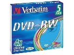 Диск DVD-RW Verbatim 4.7Gb 4x Slim case (5шт) Color (43563)