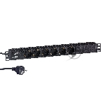 Блок розеток горизонтальный ExeGate ServerPro PDU-19H602 Al-6S-EU2, 19", 1U, Алюминий, 6 Schuko, кабель с евровилкой VDE-250V-16A-3*1.5мм2, 2метра, черный