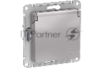Механизм розетки 1-м СП AtlasDesign 16А IP20 с заземл. защ. шторки с крышкой алюм.