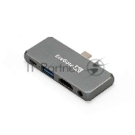 USB-концентратор 5-в-1 ExeGate DUB-31C/PD/HA (кабель-адаптер USB Type-C --> 1xUSB3.0 + Type-C DATA (480Mb/s) + PD 100W + HDMI 4K@30Hz + Audio, Plug&Play, подходит для iPad Pro и мобильных телефонов, серый)