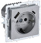 Розетка 1-местная IEK BRITE РЮш11-1-БрА (BR-R14-16-U22-018-K47) с заземлением, с защитными шторками, 16А, с USB A+C 18 Вт, алюминий