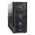 Компьютерный корпус Miditower ExeGate EVO-8227 (ATX, без БП, 2хUSB+1хUSB 3.0+HD Audio, черный, 3 вент. с RGb подсветкой, боковая панель - закаленное стекло)