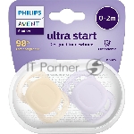 Пустышка Philips для новорожденных ultra start, лиловая/светло-желтая, без рисунка, 0-2 мес., 2 шт.