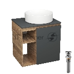 Тумба Bau Dream Blackwood 60 правая, графит, раковина BAU Dream круглая D41, выпуск клик клак, черный