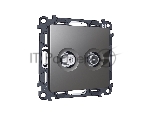 Комплект механизма розетки TV оконечной + SAT 5-862MHz 3.5dB/950-2150MHz 3.5dB ALFA Антрацит серый QUANT (AP6633, VM217) MA663310