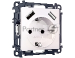 Комплект механизма электрической розетки ALFA Жемчуг 2USB A+A 18W (быстрая зарядка) с/з QUANT (AP2090, VM155) MA209010