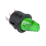 Выключатель клавишный Rexant круглый 12V 16А (3с) ON-OFF зеленый с подсветкой