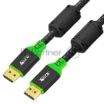 Кабель GCR PROF 2.0m DisplayPort v1.4, ECO Soft капрон, 8K 60Hz, 4K 165Hz, черный, AL case, зеленый ПВХ, ферритовые кольца, 3 Х экран с армированием, GCR-56284