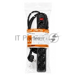 Сетевой фильтр PROGIX PG635, 6 розеток, черный, кабель 2 метра, заземление, выключатель, мощность нагрузки 2200Вт, размер 320 х 50 х 40мм, сечение кабеля 3 х 0.75кв.мм.