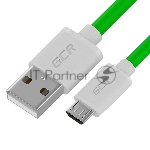 Кабель GCR QC 1.0m MicroUSB, быстрая зарядка, зеленый TPE, белые коннекторы, 28/22 AWG, GCR-52483