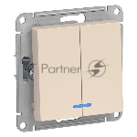 Механизм выключателя 2-кл. СП AtlasDesign 10А IP20 (сх. 5а) 10AX с подсветкой беж.