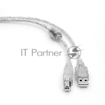Кабель Cablexpert USB2.0 Pro, AM/BM, 2м, экран, 2 феррит.кольца, прозрачный (CCF-USB2-AMBM-TR-2M)