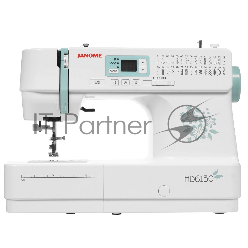 Швейная машина Janome HD6130 белый/зеленый, компьютеризированная, горизонтальный, 30 операций, автоматическая петля