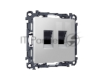 Комплект механизма компьютерной двойной розетки RJ-45 (8P8C) CAT6 с автоматической защитной шторкой ALFA Серебро глянец QUANT (AP4121, VM189) MA412110