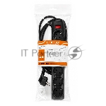Сетевой фильтр PROGIX PG655, 6 розеток, черный, кабель 2 метра, с защитой от перегрузки, заземление, выключатель, мощность нагрузки 2200Вт, размер 320 х 50 х 40мм, сечение кабеля 3 х 0.75кв.мм.